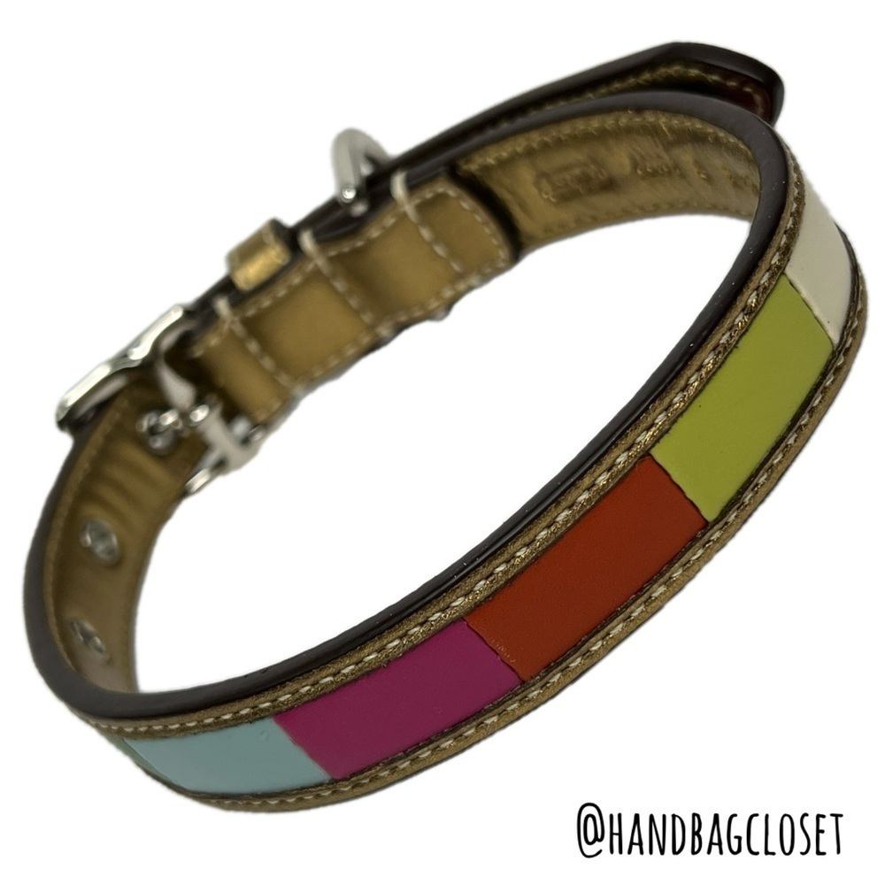 Coach Legacy Striped Leather Vintage Pink Blue Size SMALL Dog Collar - Picture 7 of 16